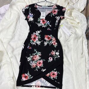 New York & Company Black Floral Midi Dress